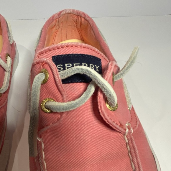 Sperry Top-Sider Women's 7M Canvas Boat Shoes Pink Coral Slip-On Nautical Casual - Picture 8 of 11